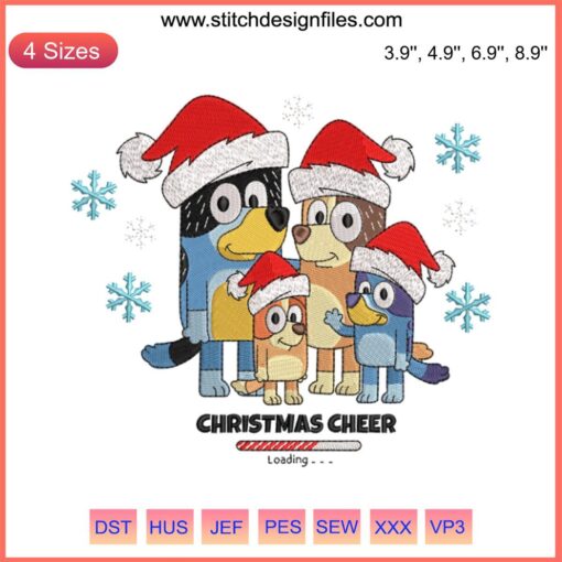 Blue Dog Family Christmas Embroidery Design: Festive digital stitching, Merry Christmas, holiday decor, embroidery patterns.