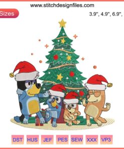 Bluey Christmas Family Embroidery Design, ideal for festive family gifts, digital stitching with a Christmas theme.