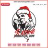 Michael Myers Christmas embroidery design with knife, winter snowflakes; digital stitching pattern for festive horror theme projects.