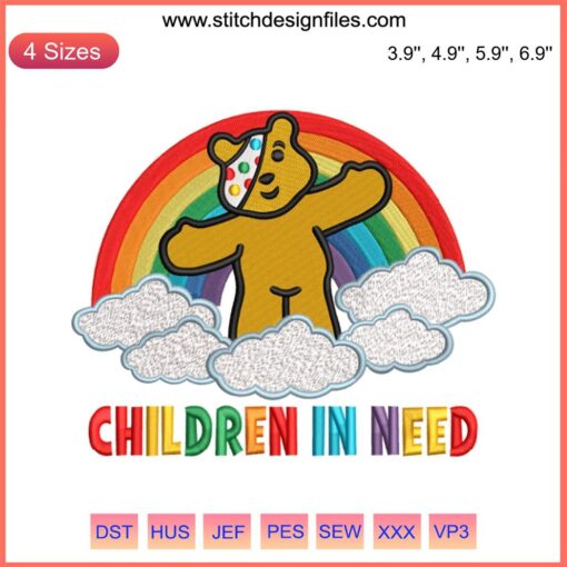 Pudsey Bear 2023 Embroidery Design, BBC Spotty Day, Children In Need, Digital Stitching, Charity Event, Embroidery Pattern