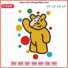 Pudsey Bear embroidery design with colorful spots, Children In Need theme, perfect for Spotty Day digital stitching projects.