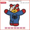 Pudsey Bear dressed as Spiderman embroidery design for Children In Need digital stitching, perfect for unique kids' crafts.