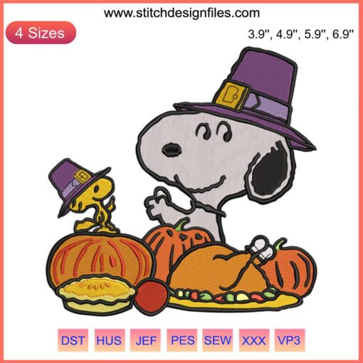 Thanksgiving Peanuts Snoopy & Woodstock Embroidery Design | Festive Digital Stitching | Thanksgiving Day Craft Patch