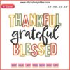 Thankful Grateful Blessed Embroidery Design: Elegant Thanksgiving digital stitching pattern in festive colors.