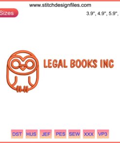 Legal Books Inc Embroidery Design featuring detailed digital stitching of law books| Law-themed embroidery pattern.