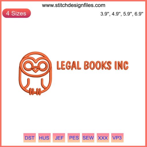 Legal Books Inc Embroidery Design featuring detailed digital stitching of law books| Law-themed embroidery pattern.