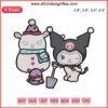 Kuromi and snowman festive embroidery design, Sanrio Christmas digital stitching, cute holiday motif, kawaii embroidery pattern.