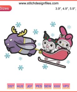 Kuromi Baku My Melody Christmas Embroidery | Sanrio Characters Festive Digital Stitching | Funny Holiday Design