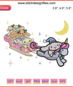 Christmas Unicorn Ride Cinnamoroll & Friends Embroidery Design, Sanrio Digital Stitching, Festive Cute Christmas Pattern