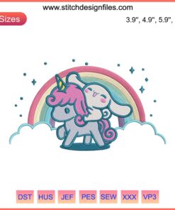 Cute Cinnamoroll Rainbow Unicorn Embroidery Design | Adorable Sanrio Digital Stitching with Whimsical Colors