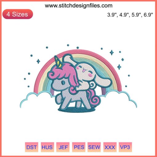 Cute Cinnamoroll Rainbow Unicorn Embroidery Design | Adorable Sanrio Digital Stitching with Whimsical Colors