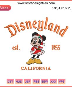 Minnie Mouse Christmas Embroidery Design, Disneyland California, Est. 1955, Digital Stitching, Holiday Theme, Disney Embroidery