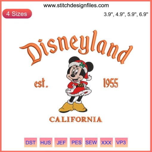 Minnie Mouse Christmas Embroidery Design, Disneyland California, Est. 1955, Digital Stitching, Holiday Theme, Disney Embroidery