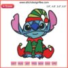 Colorful Christmas Stitch Elf Embroidery Design featuring a whimsical Disney-inspired elf in festive holiday attire.