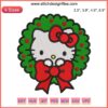 Hello Kitty Christmas Wreath Embroidery Design with Festive Flowers, Digital Stitching, Perfect for Holiday Crafts.