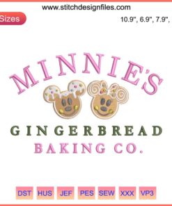 Disney Minnie's Gingerbread Baking Co Embroidery Design, Christmas Gingerbread Digital Stitching, Festive Holiday Craft Pattern.