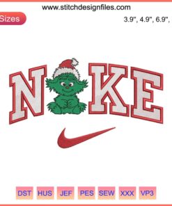 Baby Grinch Christmas x Nike Embroidery Design, cute digital stitching, perfect holiday gift, vibrant festive graphics