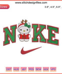 Hello Kitty Reindeer x Nike Embroidery Design, Cute Christmas Gift, Digital Stitching, Festive Holiday Embroidery Pattern