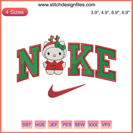 Hello Kitty Reindeer x Nike Embroidery Design, Cute Christmas Gift, Digital Stitching, Festive Holiday Embroidery Pattern