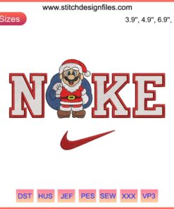 Super Mario Xmas Embroidery Design: Nike-themed, festive Mario Bros digital stitching pattern for holiday crafts.
