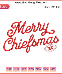 Merry Chiefsmas Embroidery Design | NFL KC Football Digital Stitching - Kansas City Chiefs-themed embroidery pattern for festive apparel.