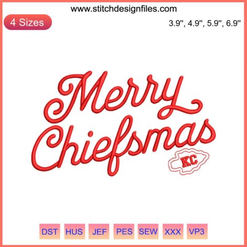 Merry Chiefsmas Embroidery Design | NFL KC Football Digital Stitching - Kansas City Chiefs-themed embroidery pattern for festive apparel.