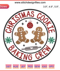 Christmas Cookie Baking Crew Embroidery Design: festive digital stitching with cookies, rolling pin, and holiday motifs.