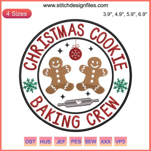 Christmas Cookie Baking Crew Embroidery Design: festive digital stitching with cookies, rolling pin, and holiday motifs.