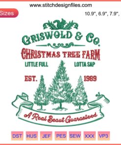Griswold and Co Christmas Tree Farm Embroidery Design featuring festive trees, perfect for holiday stitching enthusiasts.
