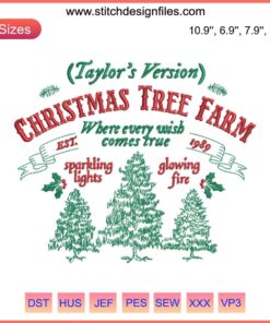 Taylor Version Christmas Tree Farm Embroidery Design featuring festive trees, inspired by Taylor Swift Christmas stitching pattern.
