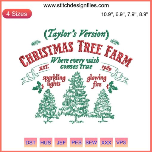 Taylor Version Christmas Tree Farm Embroidery Design featuring festive trees, inspired by Taylor Swift Christmas stitching pattern.