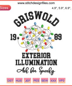 Griswold 1989 Exterior Illumination Embroidery Design, festive Christmas digital stitching, perfect holiday crafting gift.