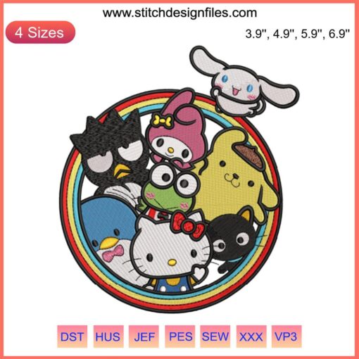 Hello Kitty Friends Embroidery Design with Sanrio Characters | Digital Stitching Patterns for Machine Embroidery Projects