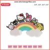 Rainbow Sanrio Friend Embroidery Design featuring Hello Kitty in a colorful, funny digital stitching pattern. Perfect for fans.