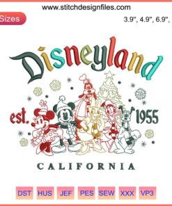 Disneyland Christmas Embroidery Design, Est. 1959, California Digital Stitching, festive holiday decor pattern.