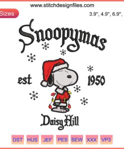 Cartoon Snoopy in Santa hat Embroidery Design, Daisy Hill Christmas Stitching, Festive Digital Snoopy Art