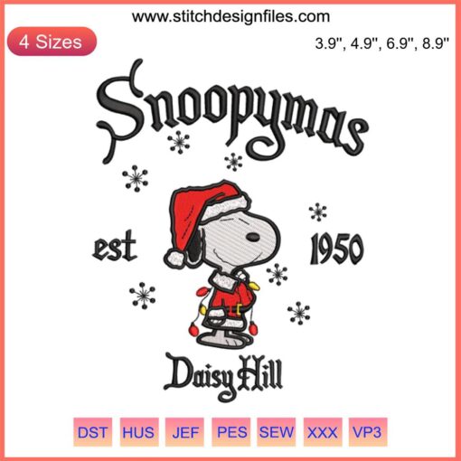 Cartoon Snoopy in Santa hat Embroidery Design, Daisy Hill Christmas Stitching, Festive Digital Snoopy Art