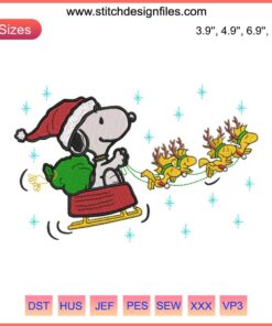 Snoopy Santa and Woodstock Reindeer Embroidery Design, Christmas Peanuts Digital Stitching, Festive Holiday Craft Pattern