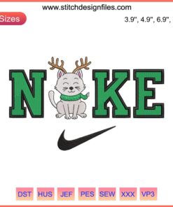Christmas Cat Reindeer x Nike Embroidery Design, Cute Festive Cat Gift, Digital Stitching for Cat Lovers, Unique Embroidery Pattern