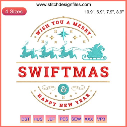 Vintage Taylor Swift Merry Swiftmas Embroidery Design | Festive New Year Digital Stitching Pattern