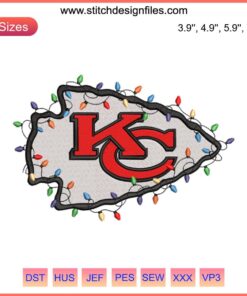 Kansas City Chiefs Christmas Light Embroidery Design with Chiefs Logo, Digital Stitching, Holiday Decor, NFL Team Craft Pattern.