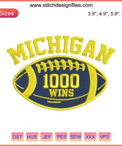 Michigan 1000 Wins Embroidery Design | Celebrating Michigan Football Success | Digital Stitching Pattern