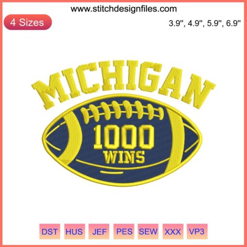 Michigan 1000 Wins Embroidery Design | Celebrating Michigan Football Success | Digital Stitching Pattern