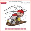 Snoopy, Charlie Brown Sledding Embroidery Design | Peanuts Christmas Stitching