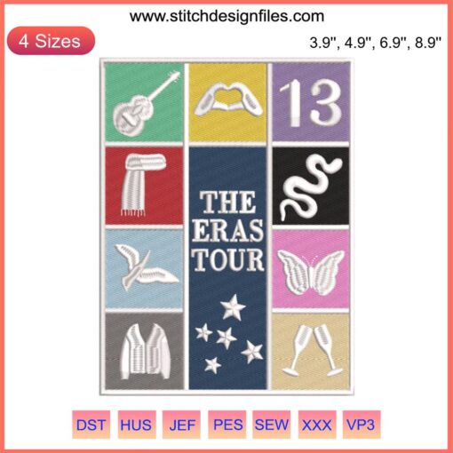 Taylor Swift The Eras Tour Charms Embroidery Design, Album-Inspired Digital Stitching Pattern, Modern Sewing Art Decor
