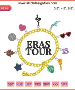 "Eras Tour Friendship Bracelet Embroidery Design with Taylor Swift Digital Stitching Pattern, Colorful Music-Themed Stitches."
