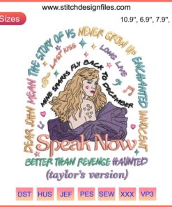 "Speak Now Tracklist Taylor Swift Embroidery Design, Country Music Digital Stitching, Intricate Lyrics Art Pattern."