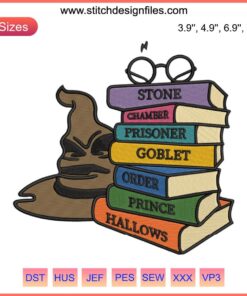 Harry Potter Books Embroidery Design: Hogwarts Wizard Harry Digital Stitching Pattern, Magical Textile Art Ideal for Potter Fans