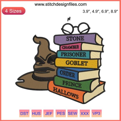 Harry Potter Books Embroidery Design: Hogwarts Wizard Harry Digital Stitching Pattern, Magical Textile Art Ideal for Potter Fans