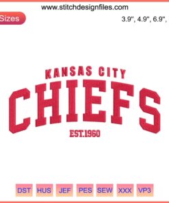 Kansas City Chiefs 1960 Embroidery Design | NFL Chiefs Logo Digitizing | Football Embroidery Pattern
